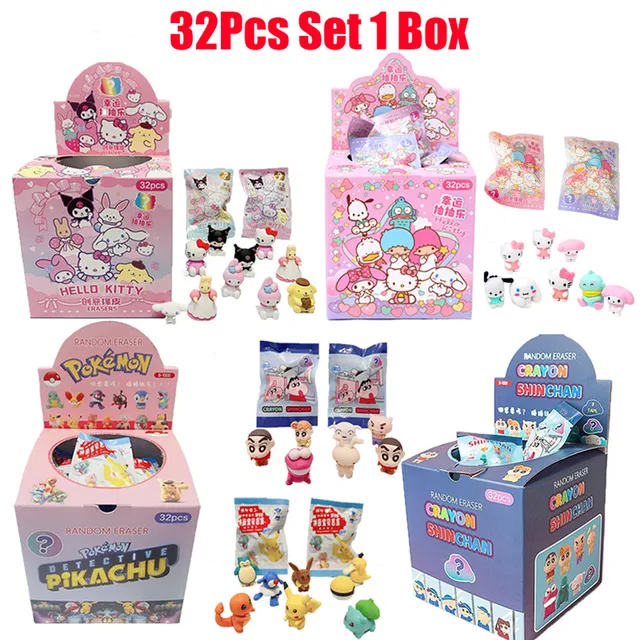 32Pcs Sanrio Pokemon Figure Pencil Eraser Blind Box 1