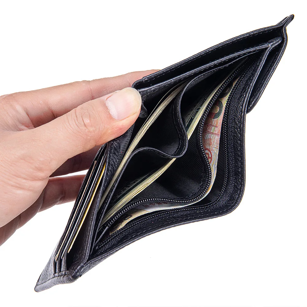Portafoglio corto in vera pelle per donna Fermasoldi in pelle di vacchetta Slot per carte sottili Portafogli pieghevoli semplici con fibbia magnetica - immagine 3