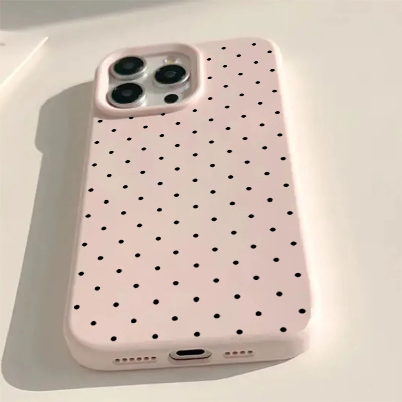 Elegant Black Polka Dot Phone Case - Shockproof Silicone Bumper Cover