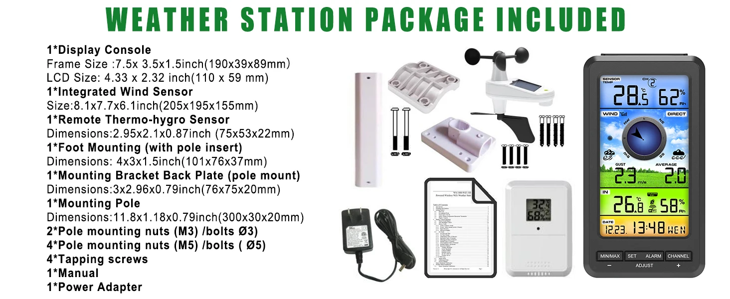 Wireless WiFi Weather Station Anemometer with Solar Wind Speed/Direction and Ind