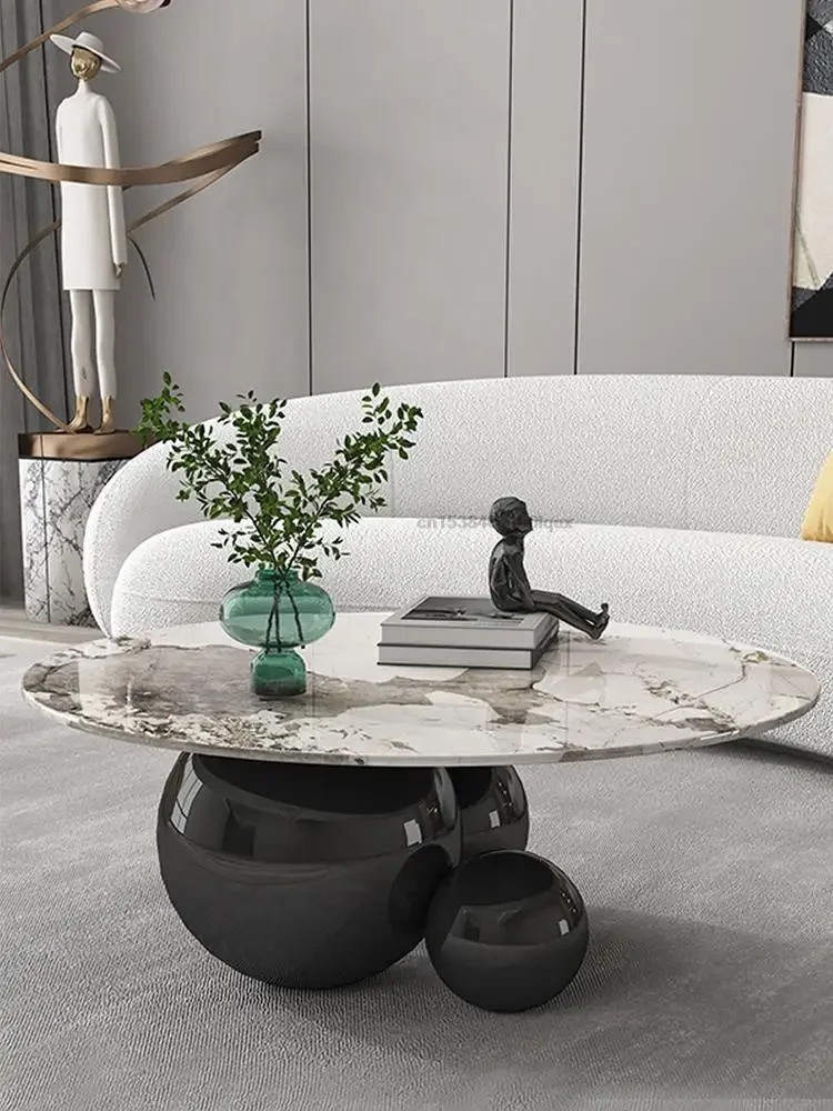 Designer Gold Black Center Table Living Room Furniture Stainless Steel Base Home Impact Space Marble Modern Coffee Table Round