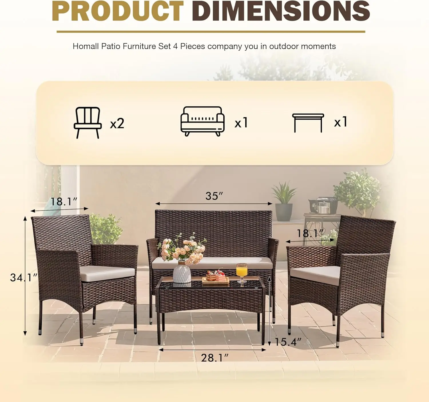 4-Piece Outdoor Rattan Patio Furniture Set 6