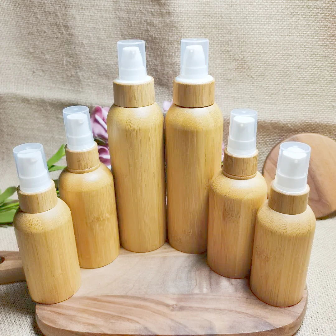 

5Pcs 15/30/50/120ML Bamboo Shell Dropper Bottle with Pump Cap Refillable Leak Proof for Household Use Shampoo Creams Conditioner