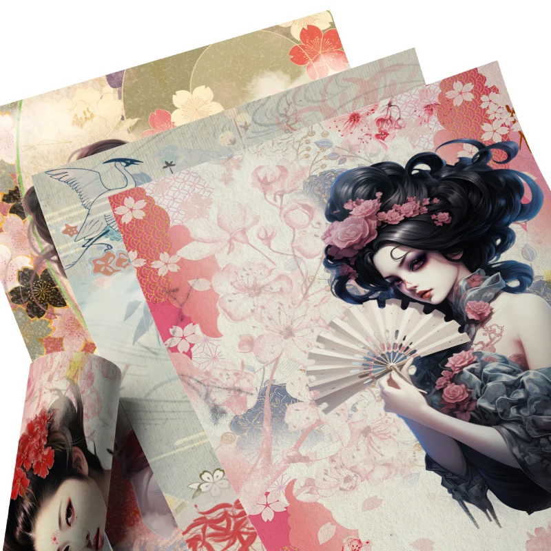 일본 스타일 사쿠라 레트로 스크랩북 장식, 빈티지 정크 저널, 쌀 종이 오리지널 디자인, WuleeGift S24052801, 8 개