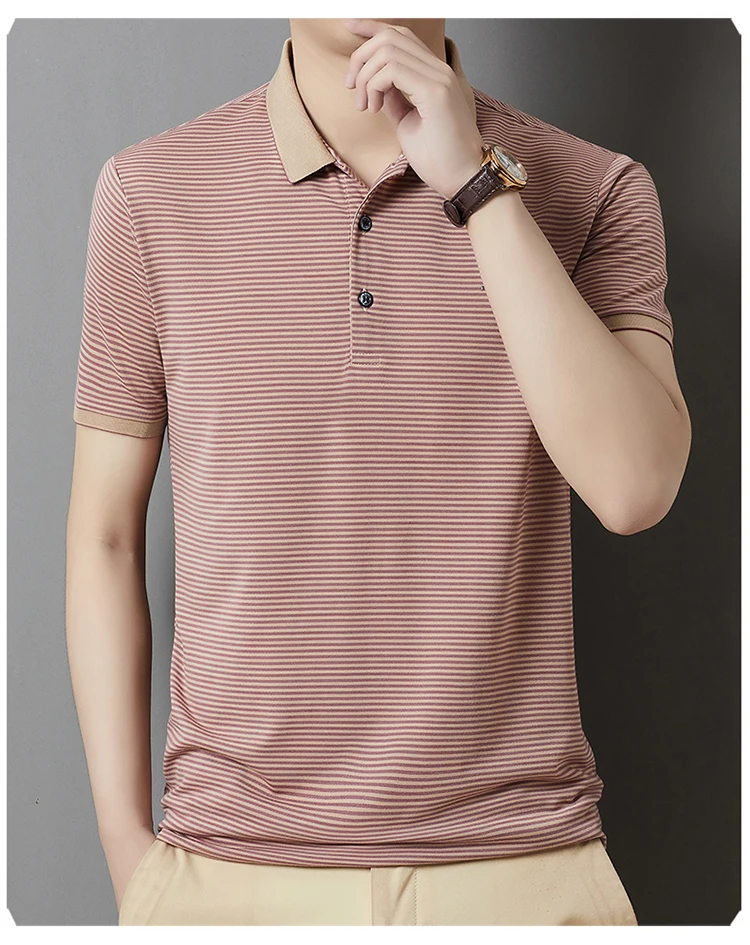 Summer Business Casual Quality Cotton Breathable Comfortable Lapel Polo Short Sleeve Striped Print Design Korean T-shirt Top 18 S0edf8dd805c3497b822b1ce4fc63683bk