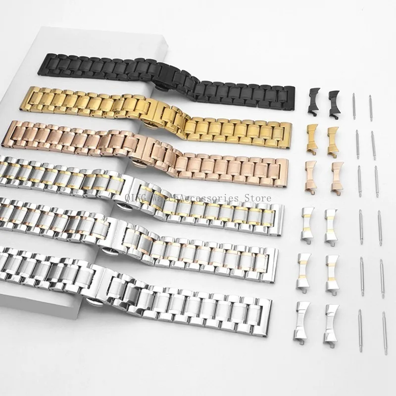 Sleek Stainless Steel Curved End Watchband - Universal Metal Wristband