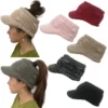 Women Girls Ponytail Baseball Cap Winter Warm Wool Knit Hat Empty Top Stretchy Beanie Caps Fashion Outdoor Ski Beanie Knit Hat 1
