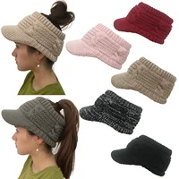 Women Girls Ponytail Baseball Cap Winter Warm Wool Knit Hat Empty Top Stretchy Beanie Caps Fashion Outdoor Ski Beanie Knit Hat 1