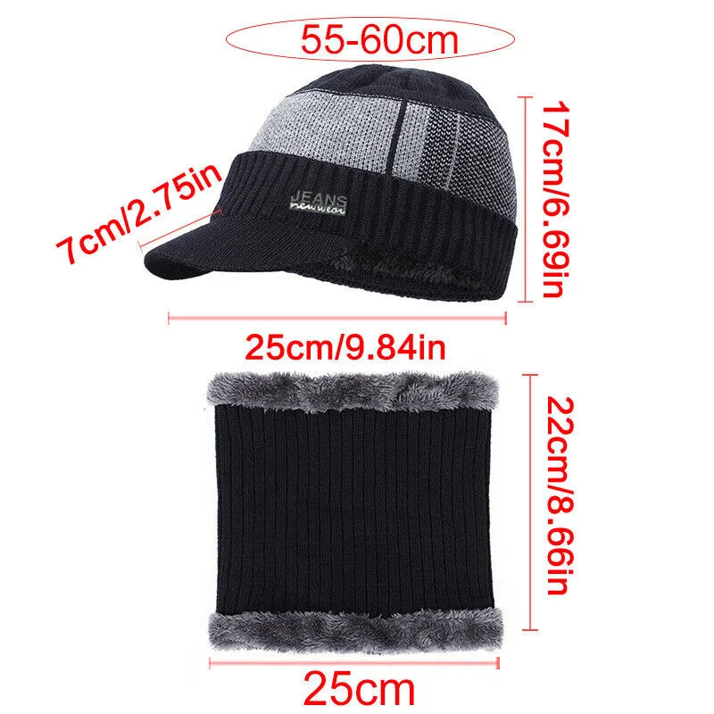 Knitted Hat And Scarf Two Piece Set Unisex Large Head Suitable For Thickened Winter Snowflake Warm Hat Gloves Scarf Set Boys