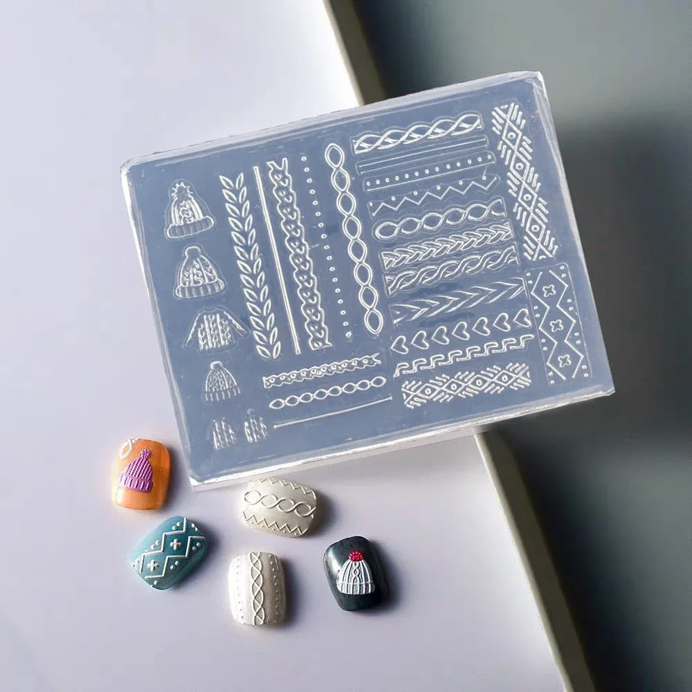 2개 레트로 스웨터 꽃 실리콘 몰드 네일 아트 참 3D 아크릴 몰드 템플릿 네일 몰드 데코레이션