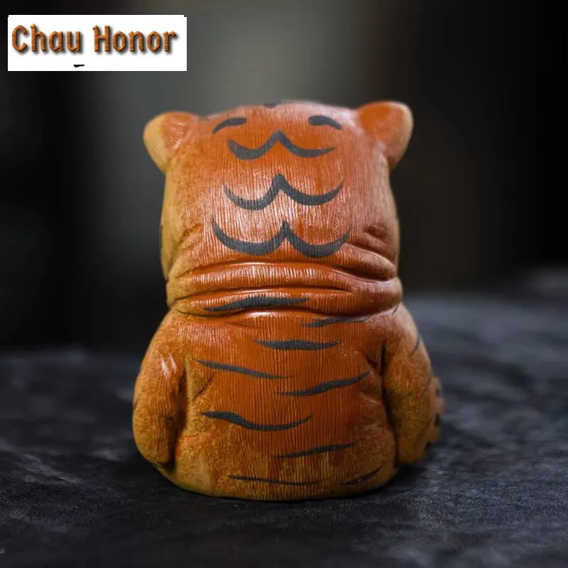 Yixing Handmade Sculpture Purple Clay Tea Pet Cute Tiger Statue Lucky Tea Figurine Ornaments Crafts Chinese Tea Set Decoration