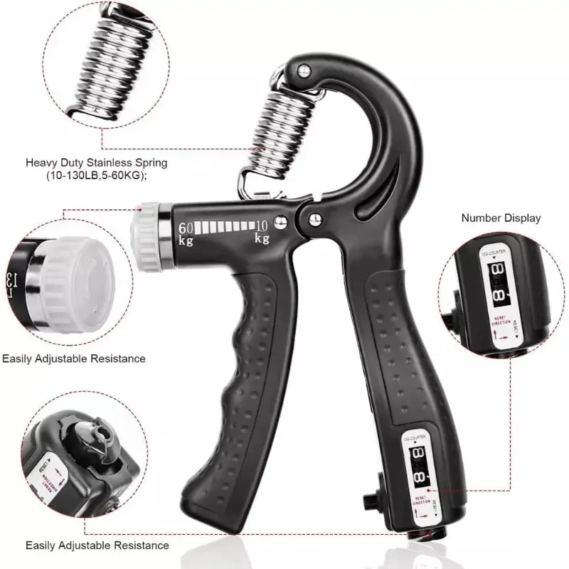 11-132lbs R-type Counting Hand Grip Adjustable Strength Apparatus Forearm Muscle Training Dynamometer Five Finger Rehabilitation