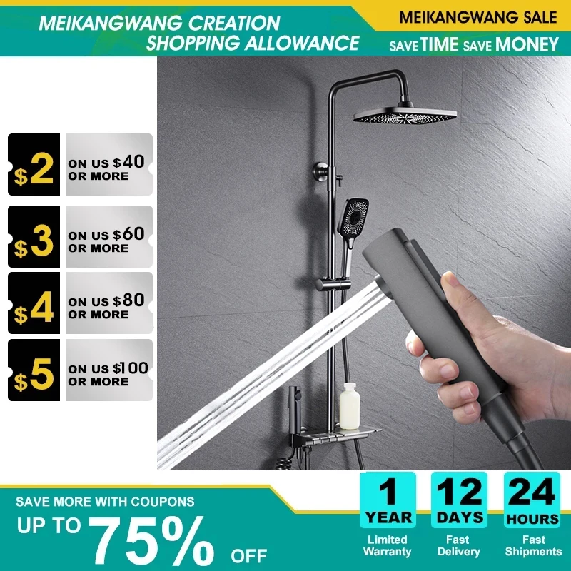 

Piano Keys Bathroom Shower System, Wall Mounted Grey Piano Shower Faucet Set with Tub Spout, Four-Function Piano Bathtub Faucet