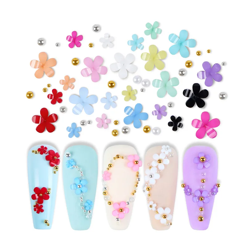 

1 Bag/5g Acrylic Flower Mix Size Nail Art Decorations Set For DIY Summer Manicure Steel Bead Gem Rhinestones Nails Accessories