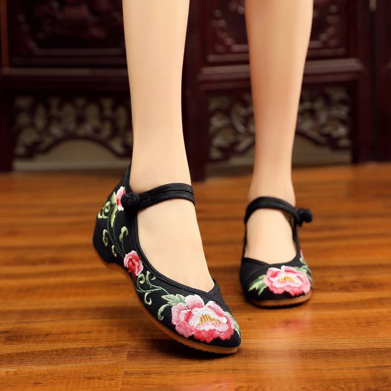 Handmade Women's Vintage Embroidered Ballet Flats Ladies Comfortable Chinese Ballerinas Vegan Embroidery Shoes slingbacks burgundy