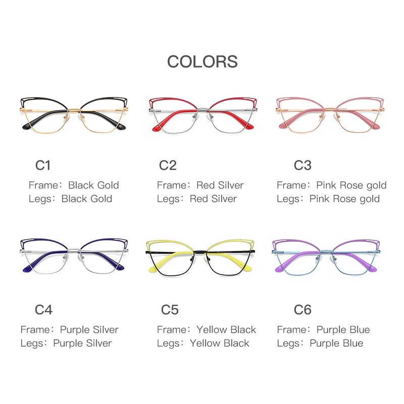 Women's Blue Light Blocking Cat Eye Metal Glasses Frame Anti Radiation Protection