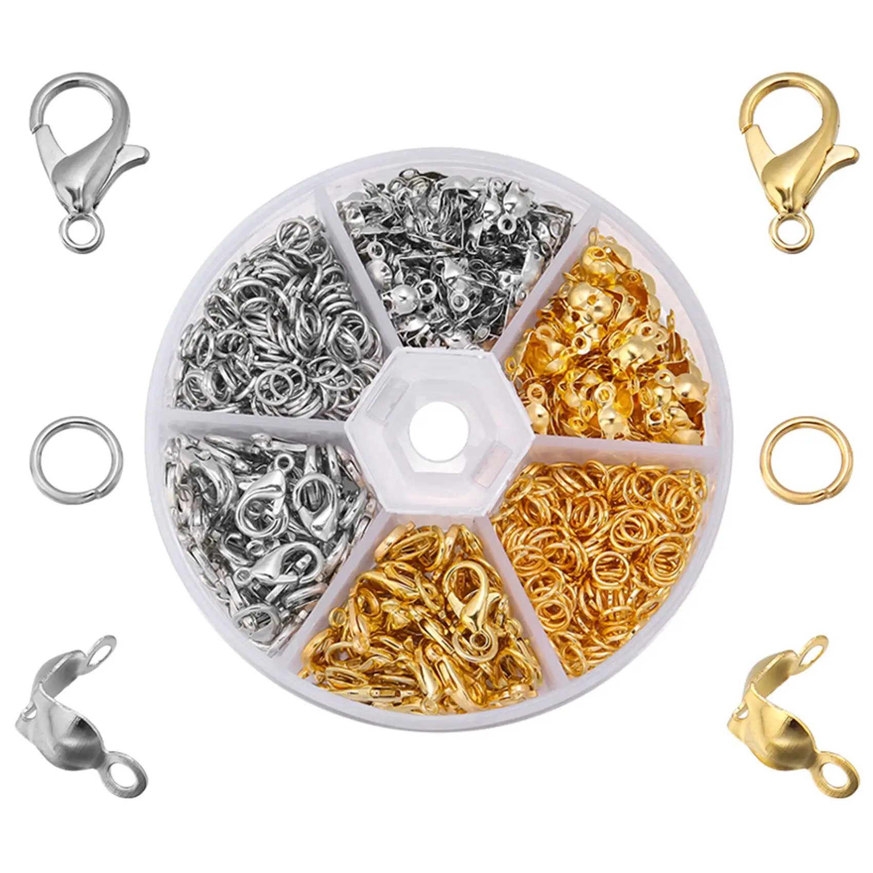 450 Pz/Scatola Kit Per La Creazione Di Gioielli Chiusura A Moschettone Anelli Di Salto Aperti End Crimps Beads Box Risultati Della Collana Del Braccia