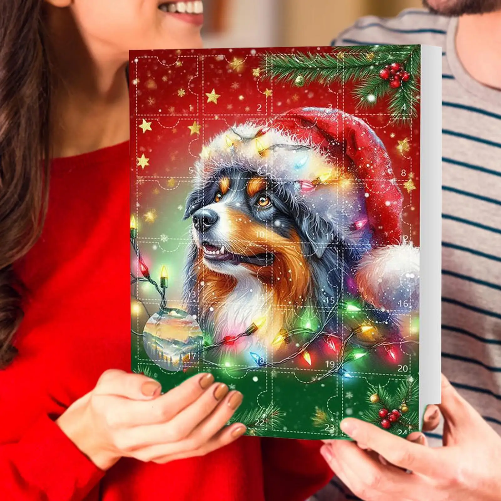 Christmas Countdown 2D Cute Dog Acrylic Decorative Pendant 24Pcs Dog Wear Santa Hat Design Countdown To Christmas for Kids Gifts