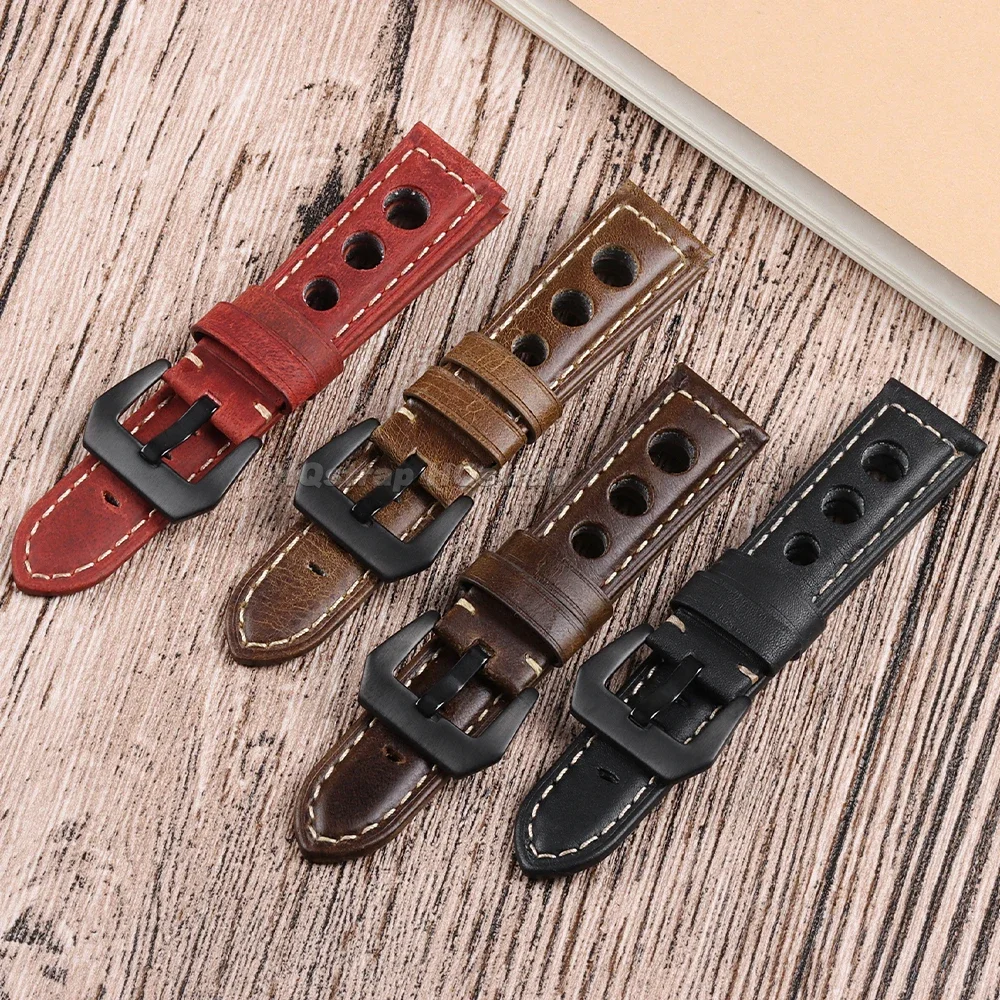 Breathable Vintage Leather Waterproof Sport Watch Strap Bracelet