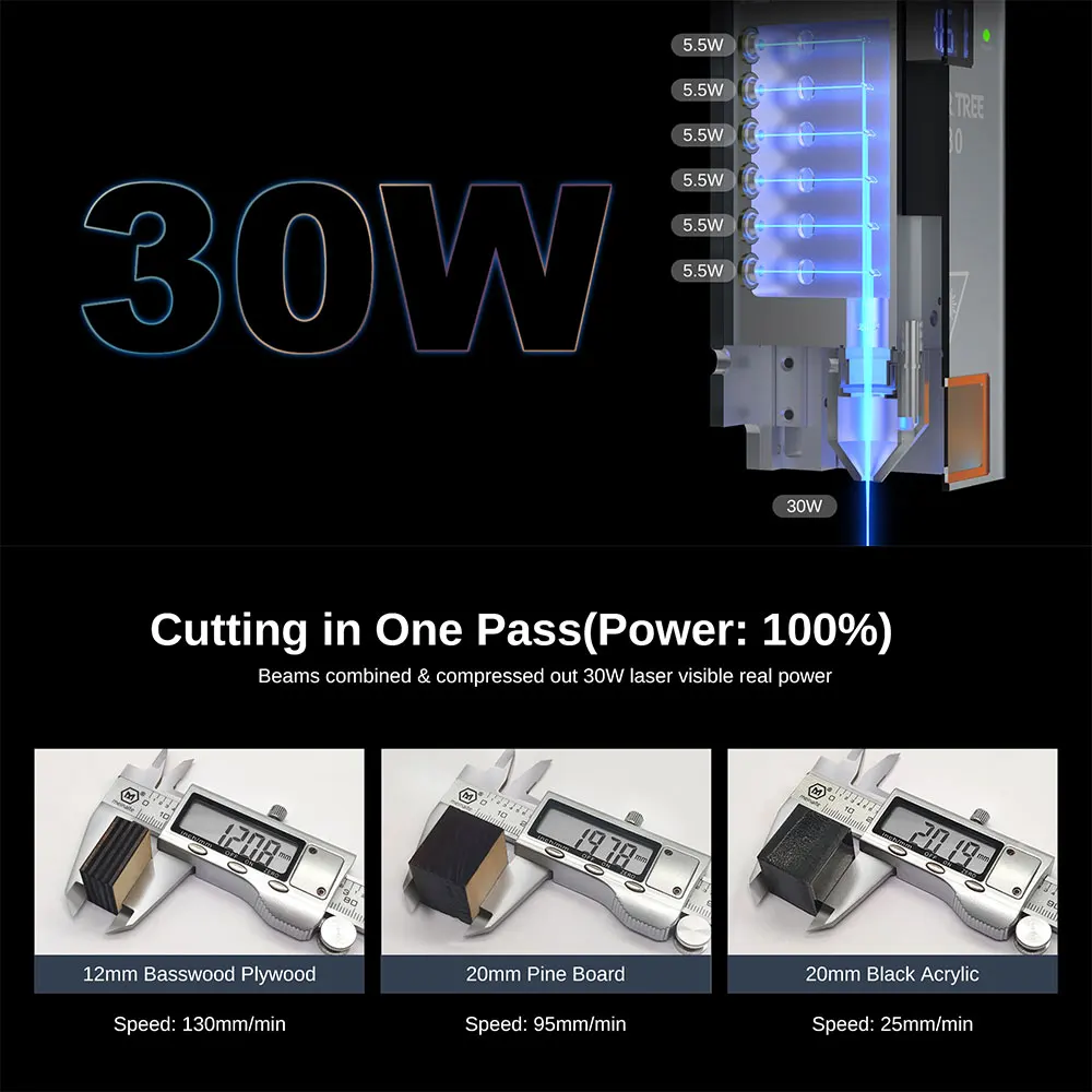 레이저 트리 K1 프로 레이저 조각기, 레이저 모듈 조각 절단기, 블루 라이트 CNC 기계, 30W, 450 ± 5nm, 400 × 400mm