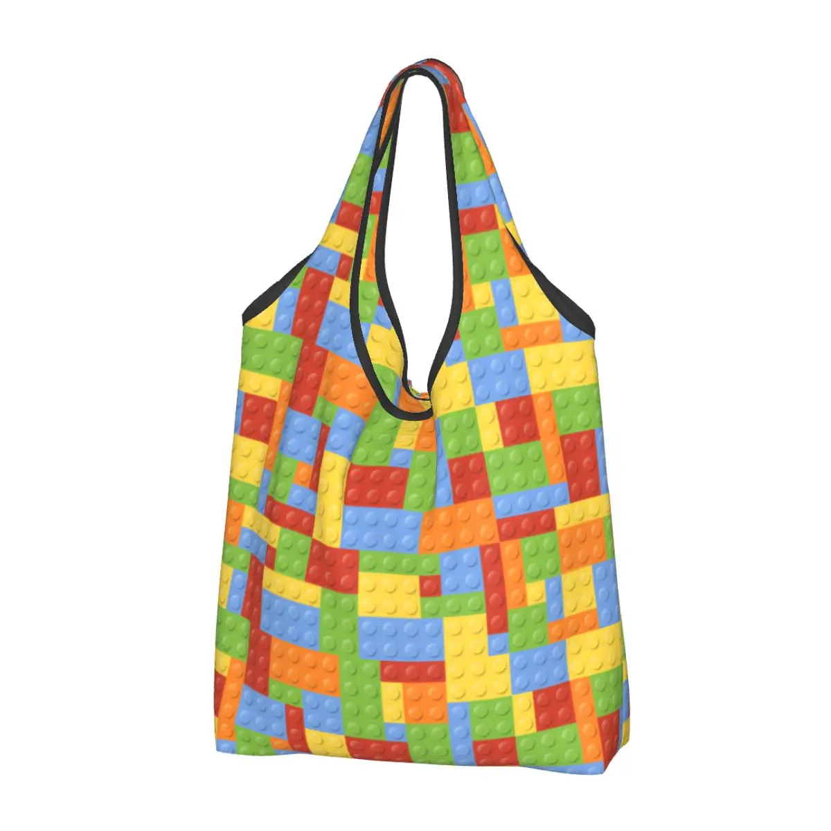 

Изготовленные на заказ Симпатичные Красочные строительные пластиковые блоки для игрушек, узоры, сумка-тоут для покупок, Портативная сумка для продуктов, сумка для покупок через плечо