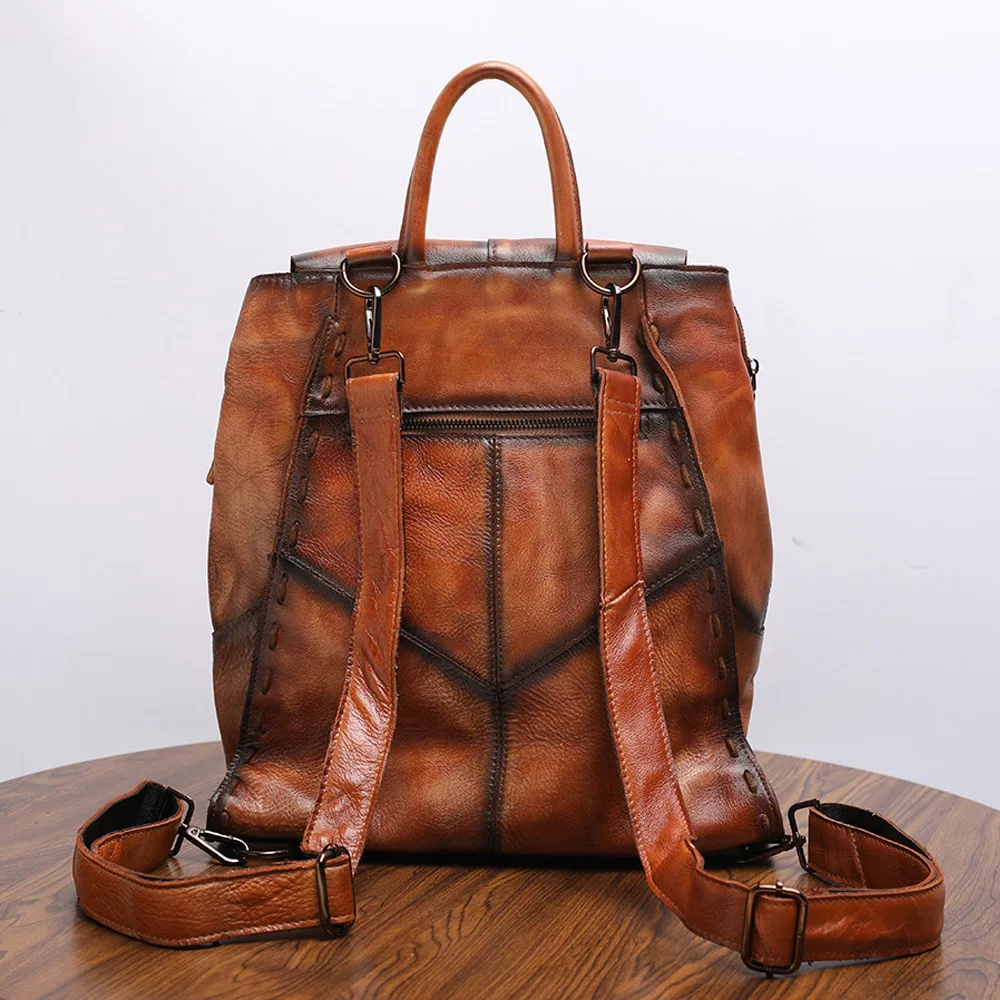 Layer Cowhide Hand-made Original Backpack Leather Erasing Retro Large Capacity Travel Unisex Backpack