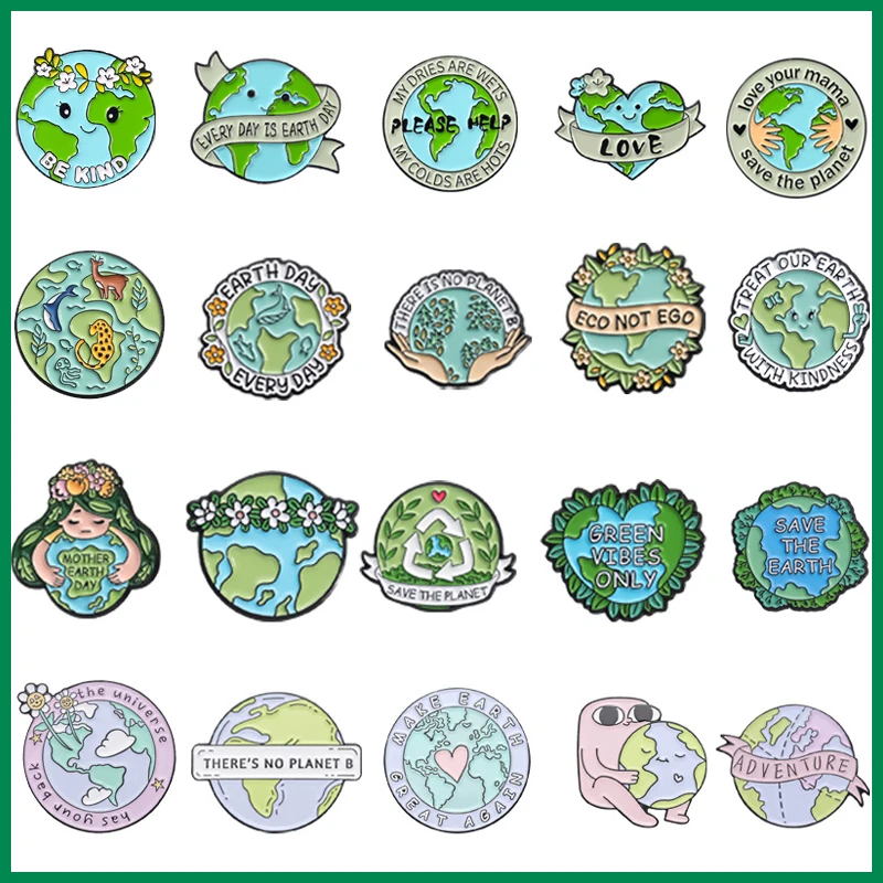 Креативная эмалированная заколка с защитой земли, зеленые растения, любовь, цветок, венок, брошь из сплава, милая Подарочная бижутерия