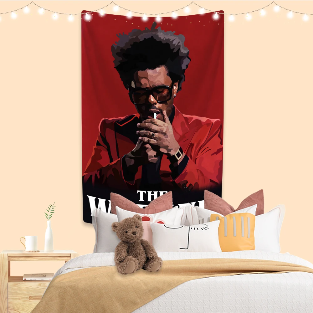

Rapper Singer Tapestry The Weeknd Printed Dorm Background Fabric Home Decorations for Living Room Wall Hanging Blanket