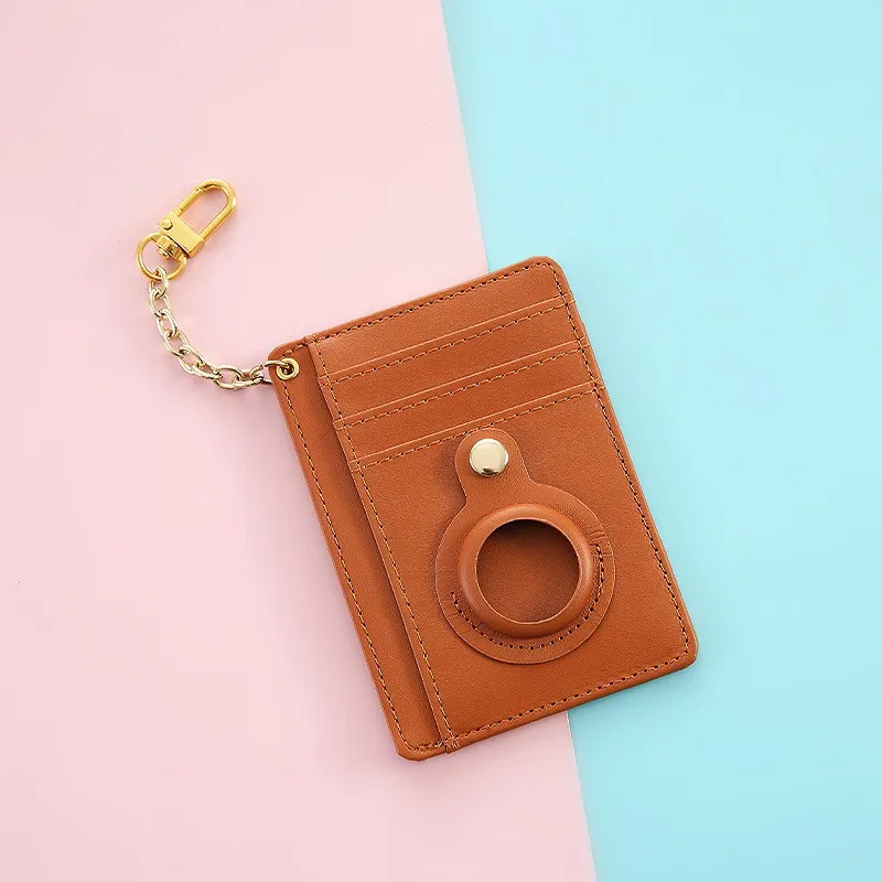 ISKYBOB Protective Cover Case for Airtags with Multi Pocket Card Holder PU Leather Keychain Credit Card Case Small Wallet