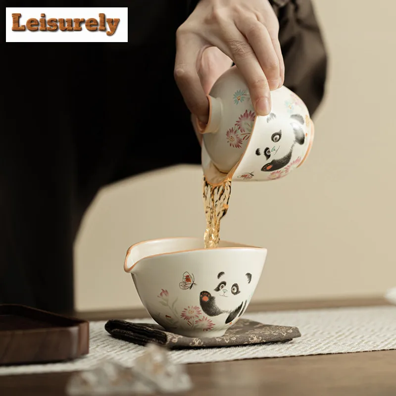 125ML Cream Ding Kiln Panda Play Butterfly Tea Pitcher Tea Divider Cha Hai Dispenser Justice Cup Fair Mug Tea Ceremony Supplies
