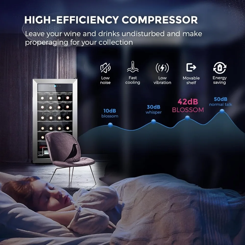 Inch Compressor Wine Cooler, 28 Bottle Wine Refrigerator with Stainless Steel Tempered Glass Door for Red, White or Champagne 2