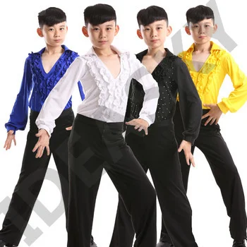 kids morden shirt long sleeve dress shirts for boys dance wear latin dancing shirts tango mens lace ballroom ragazzo costumes