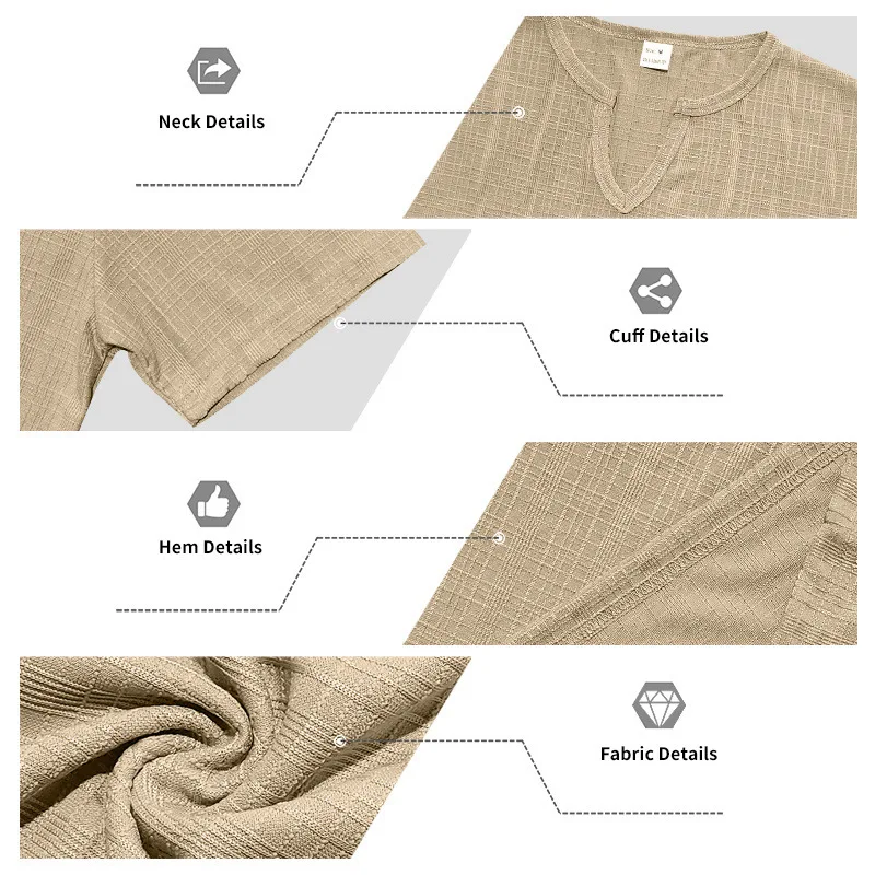 Grenzüberschreitendes, lockeres, atmungsaktives Herren-Sommer-T-Shirt aus Bambus, lässiges Hawaii-Strand-T-Shirt mit V-Ausschnitt und kurzen Ärmeln – Detail 15