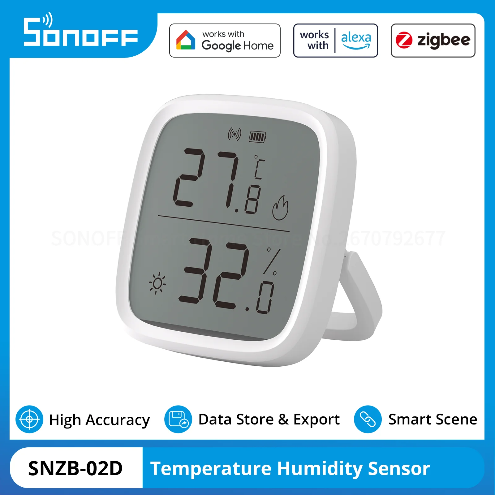 Sonoff-zigbee Lcd Sensor Inteligente de Temperatura e Umidade Snzb02d Home Scene Trabalhar com Alexa Google Home Assistant Zbbrige-p