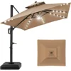 10x10ft 2-Tier Square Cantilever Patio Umbrella with Solar LED Lights, Offset Hanging for Backyard w/Included Fillable Base 1