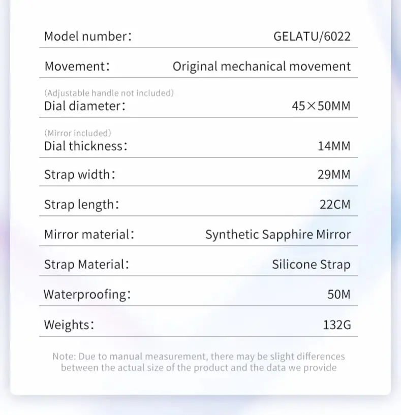 GELATU 6022 Automatic Watch Man Date Luxury Business Mechanical Watch For Men Hollow Big Dial Waterproof Fashion Men Wristwatch