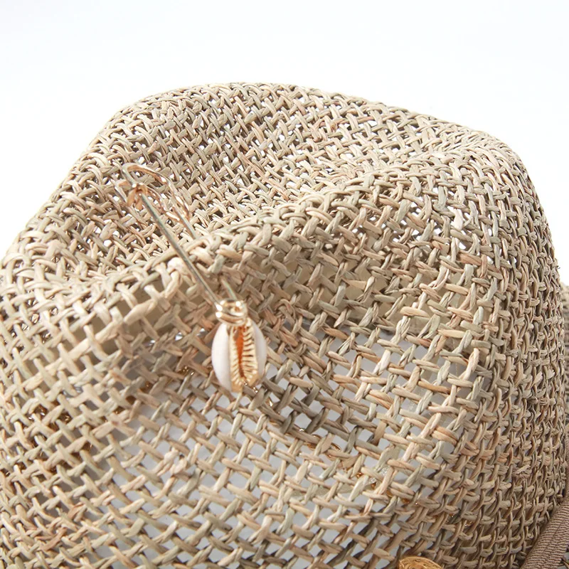 Women's Straw Sun Hat For Summer Beach With Decorative Letter Pin_voghion.com