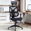 VECELO Ergonomic Office Chair Adjustable Lumbar Support Black Office Mesh Chair with Padded Arms Headrest Footrest 3