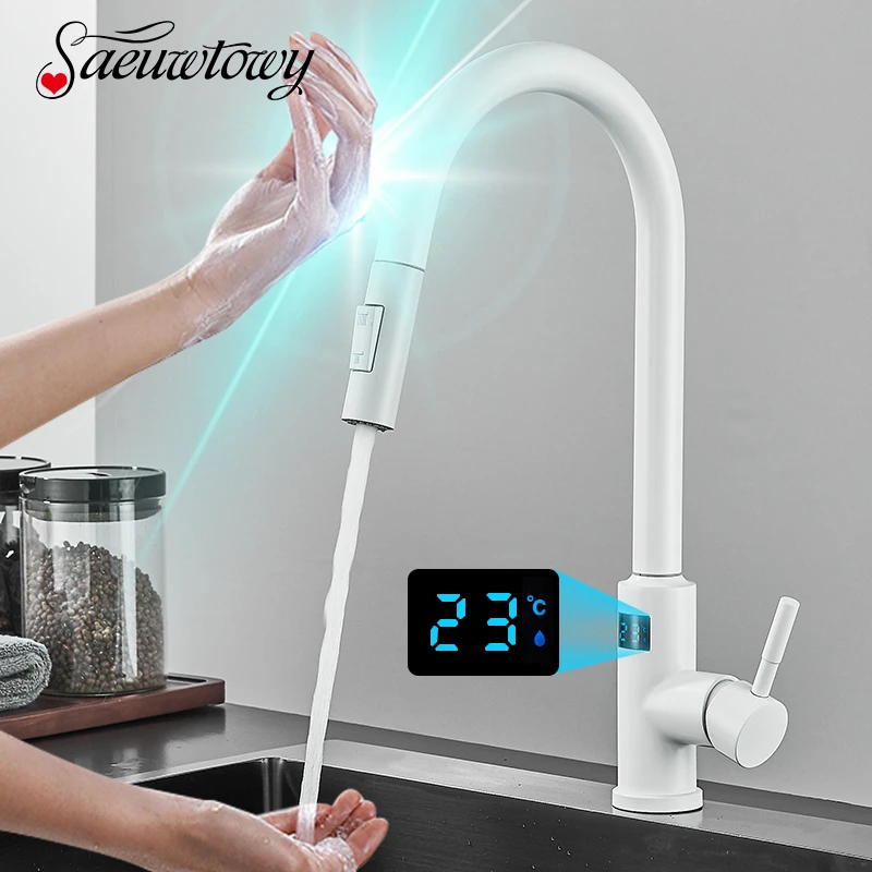 Display Screen Touch Sensor Kitchen Faucet Hot Cold Deck Mounted Smart