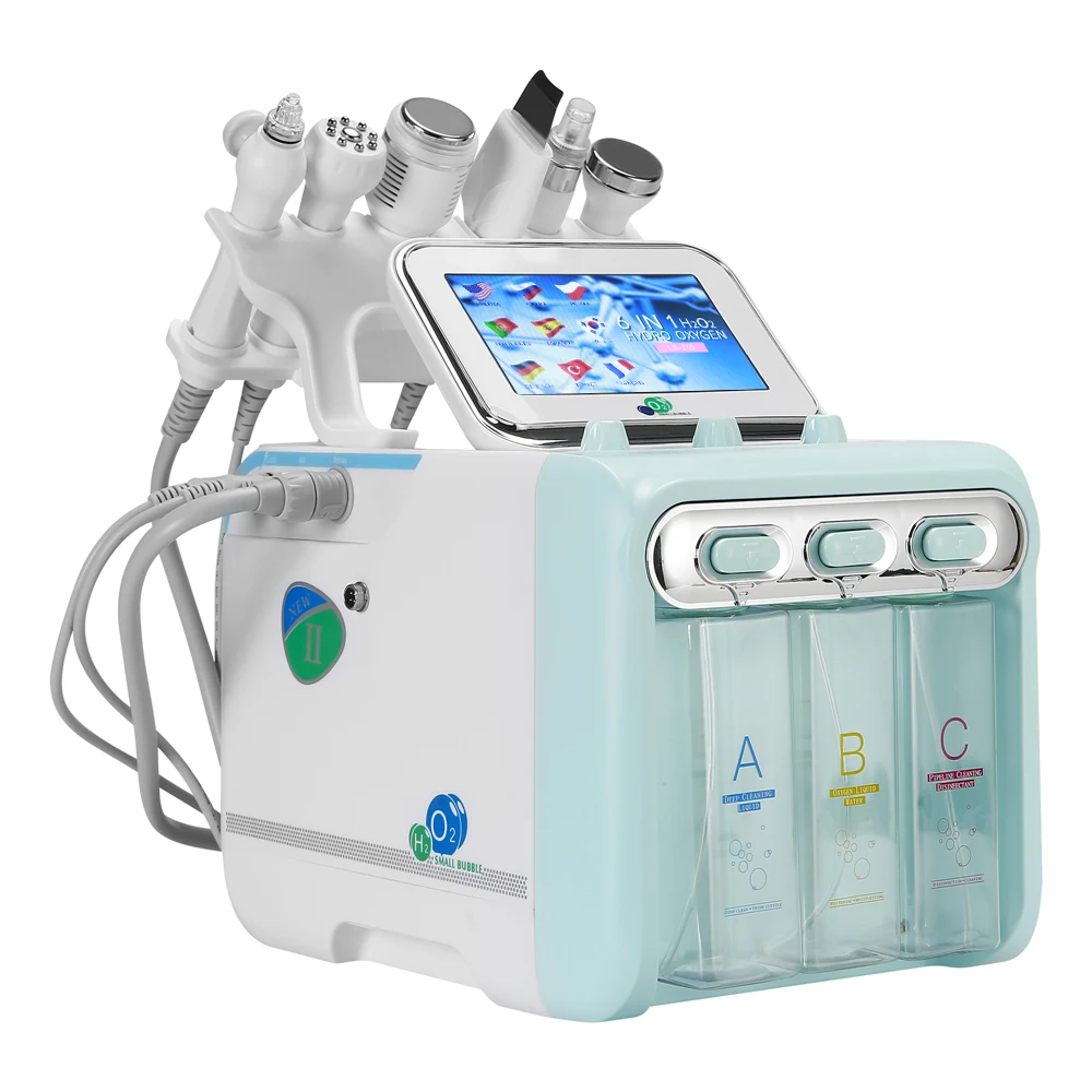Mise à niveau chaude 6 en 1 petite bulle outils de soins de la peau ultrasons RF Hydra nettoyage des pores du visage en profondeur Machine de Massage du visage
