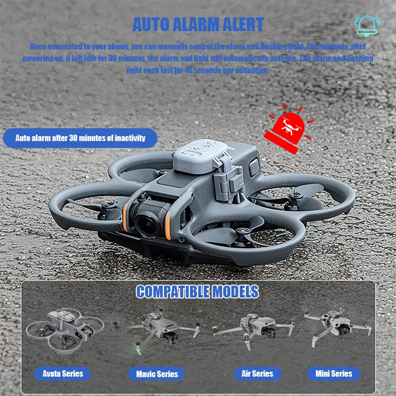 Traceur GPS avec buzzer d'alarme pour drone DJI installé sous un DJI Mavic 3 Pro, assurant un suivi de localisation précis en vol.