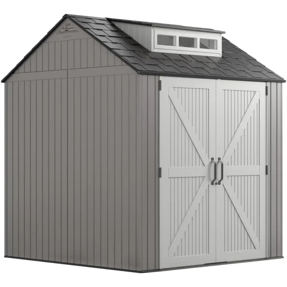 Resin Outdoor Storage Shed With Floor (7 x 7 Ft), Weather Resistant, Gray, Organization for Home/Backyard/Garden Tools 3