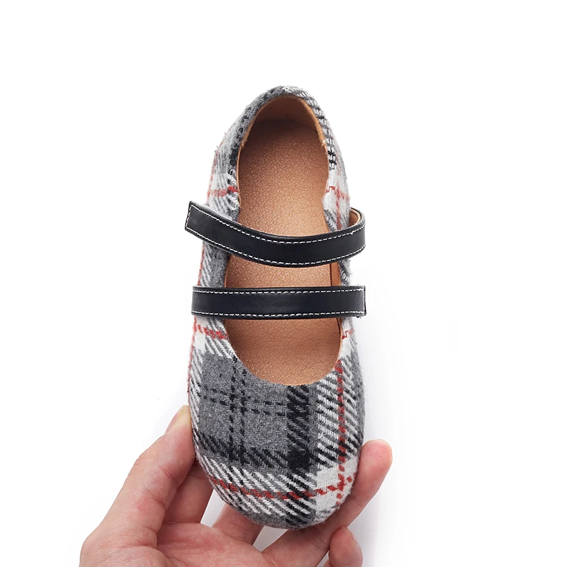 Girls Mary Jane White Grey Plaid Fabric 2 Straps Round Toe Dress Kids Lovely Nina Zapatos Chaussure SandQ 2022 Autumn Winter New