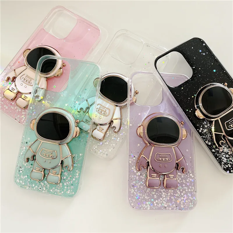 Paillettes étoiles astronaute pli support pour téléphone coque de téléphone sur pour Xiaomi redmi note 5 s2 7a 8a 6a k20 30 40 poco x3 m3 f3 souple_voghion.com