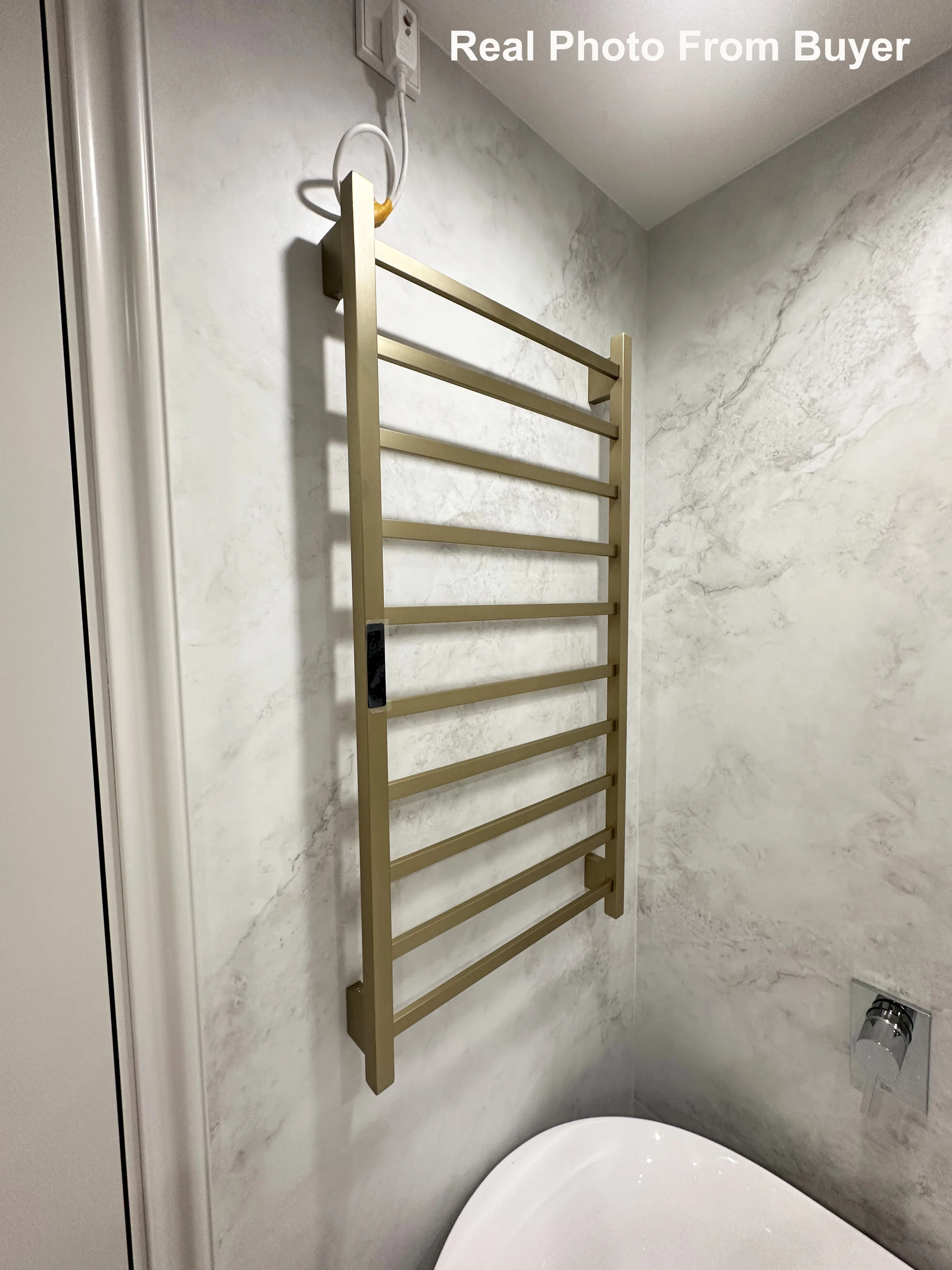 ชั้นวางผ้าเช็ดตัวอุ่นอัจฉริยะสําหรับห้องน้ํา,วัสดุสแตนเลส 304,แบบมีสายแข็งและเสียบปลั๊ก,รัสเซียLuxury Gold 2024 1