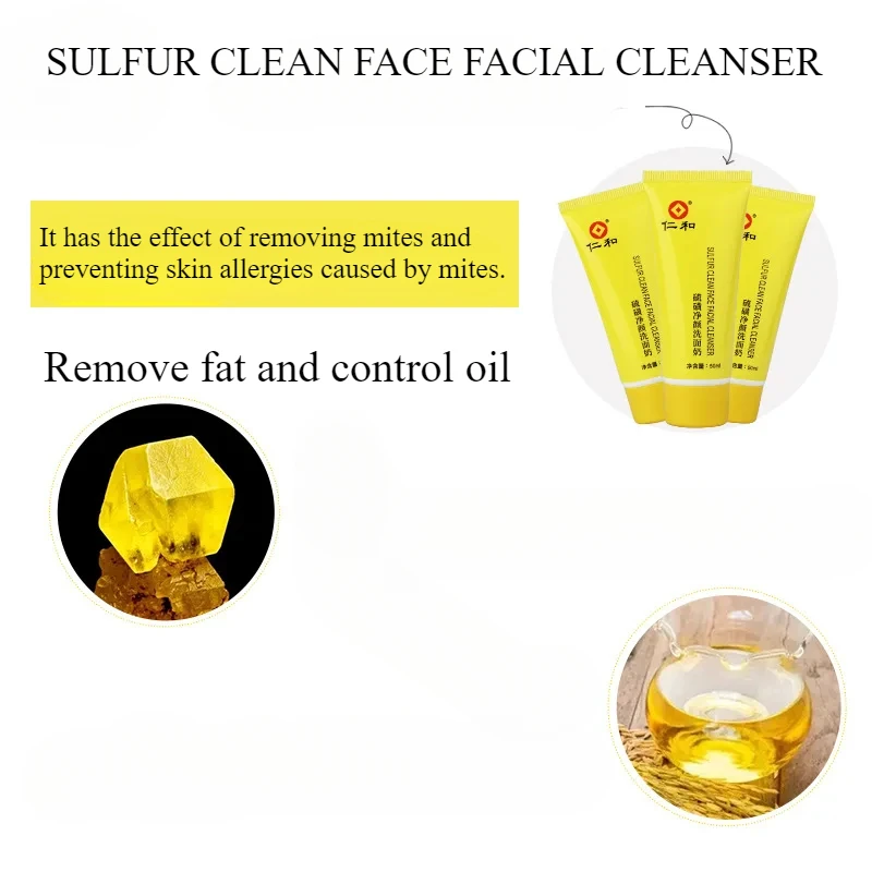 50ml Sulfur Facial Cleanser Removing Mites for Boys and Girls Deep Cleaning Fresh Toner Sulfur Facial Cleanser 3