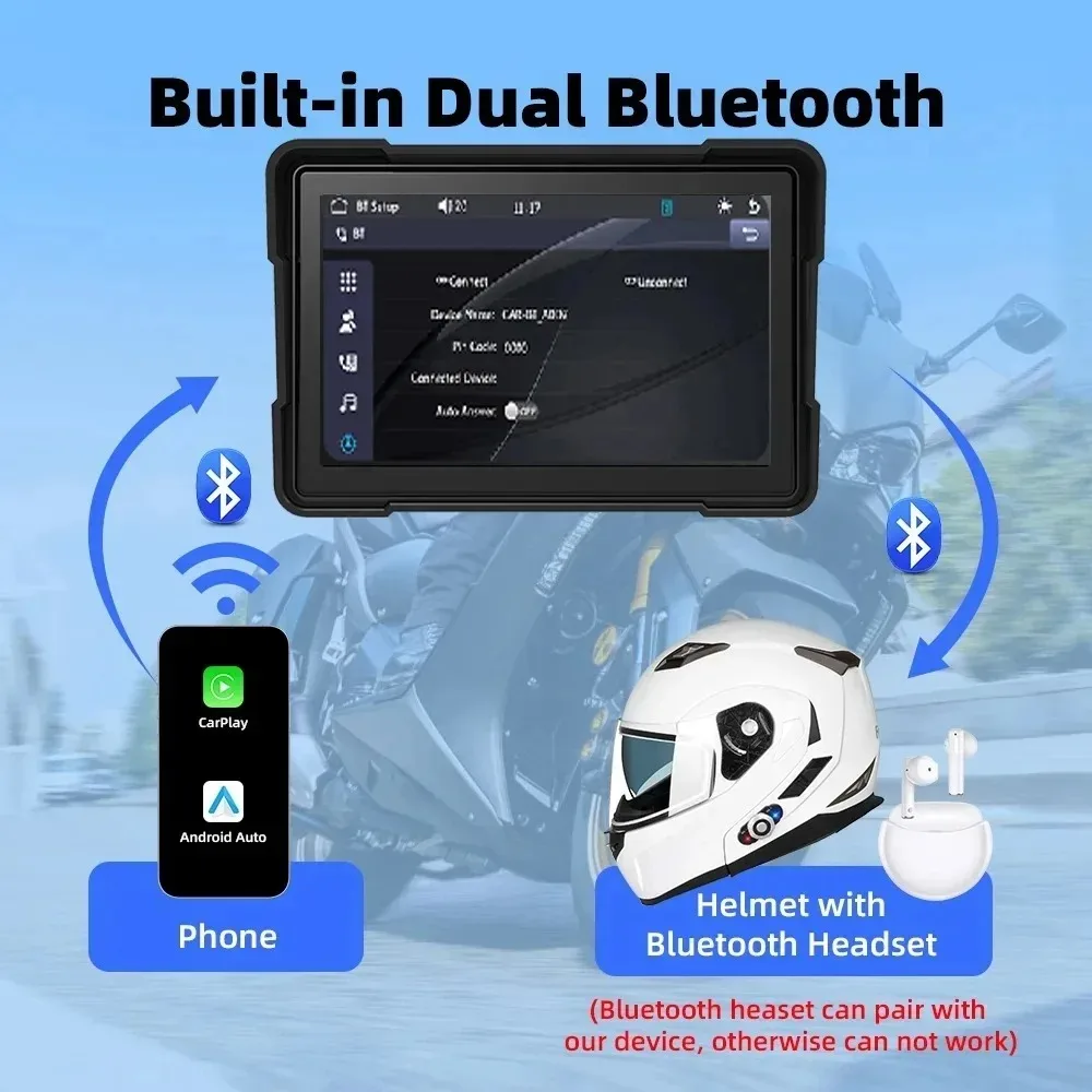 Luckdragon 5 인치 오토바이 GPS 네비게이션 무선 Carplay 안드로이드 자동 휴대용 터치 스크린 IPX7 방수 디스플레이 듀얼 BT