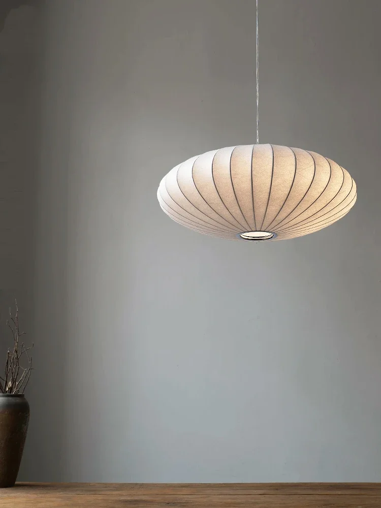 Nordic Modern Silk Pendant Lights Wabi Sabi E27 LED Chandeliers Lustre For Living Room Dining Room Pendant Lamp Decor Lighting 3