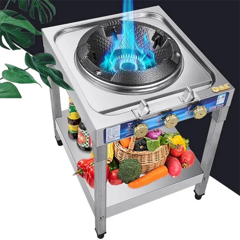 Stainless Steel Deep Sink Gas Cooktop Liquefied Gas Range with Flameout Protection Restaurant Fierce Fire Stove with Pot Rack 3