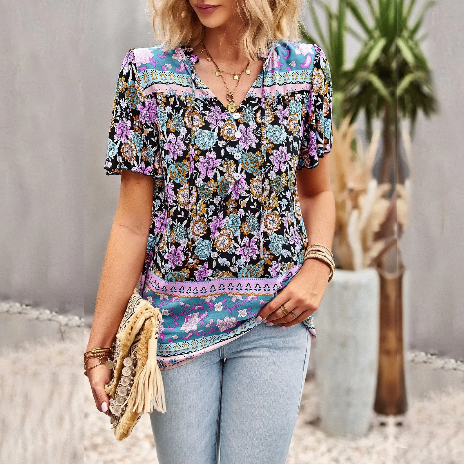 Summer New Fashion Boho T-Shirt Women's Bohemian Clothes Female Tops Free  Shipping - AliExpress